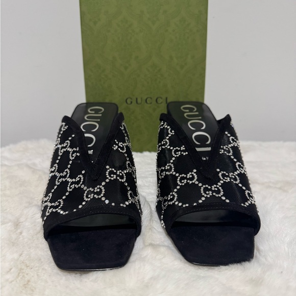 Gucci Black and Silver Women's Heeled Mules - Picture 2 of 6